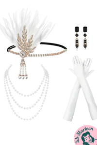 1920´er Gatsby/Charleston accessories/tilbehørssæt, hvid/guld